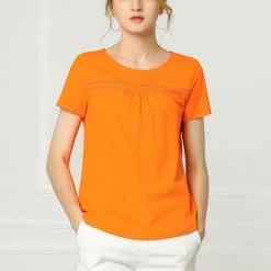 Allegra K Women's Round Neck Short Sleeve Lace Trim Pleated Front Solid Color Blouse Top 27 Allegra K Women's Round Neck Short Sleeve Lace Trim Pleated Front Solid Color Blouse Top