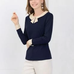 Allegra K Women's Elegant Collar Long Sleeves Work Office Blouse Top
