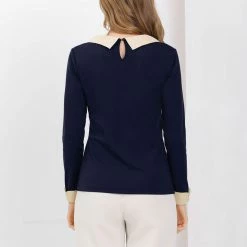Allegra K Women's Elegant Collar Long Sleeves Work Office Blouse Top