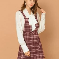 Allegra K Women's Plaid Tartan Button Decor A-Line Pinafore Overall Dress 62 Allegra K Women's Plaid Tartan Button Decor A-Line Pinafore Overall Dress