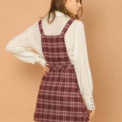 Allegra K Women's Plaid Tartan Button Decor A-Line Pinafore Overall Dress 65 Allegra K Women's Plaid Tartan Button Decor A-Line Pinafore Overall Dress