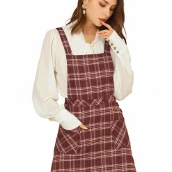 Allegra K Women's Plaid Tartan Button Decor A-Line Pinafore Overall Dress 61 Allegra K Women's Plaid Tartan Button Decor A-Line Pinafore Overall Dress