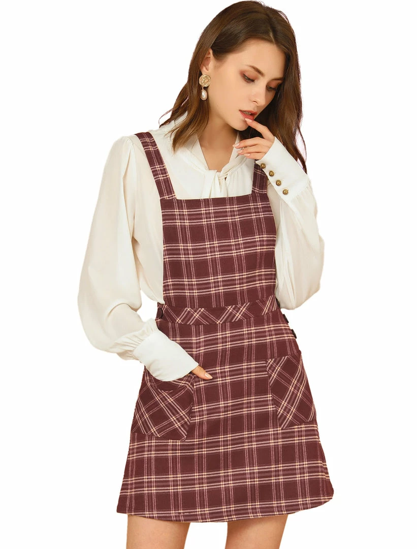 Allegra K Women's Plaid Tartan Button Decor A-Line Pinafore Overall Dress 23 Allegra K Women's Plaid Tartan Button Decor A-Line Pinafore Overall Dress