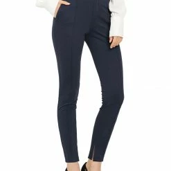 Allegra K Women's Work Solid Pintuck Straight High Waist Slit Hem Pants