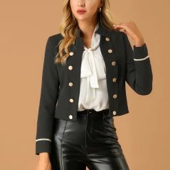 Allegra K Women's 1960 Vintage Steampunk Open Front Button Decor Casual Jacket