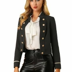 Allegra K Women's 1960 Vintage Steampunk Open Front Button Decor Casual Jacket