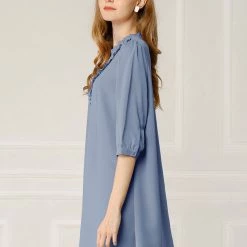 Allegra K Women's Ruffle Casual Round Neck Loose Shift Tunic Dresses T Shirt Dress