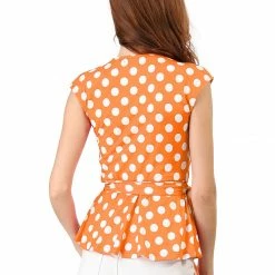 Allegra K V Neck Sleeveless Self Tie Wrap Front Dotted Top