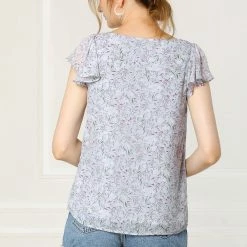 Allegra K Women's Chiffon Ruffle Sleeve Layered Floral Print Blouse Top