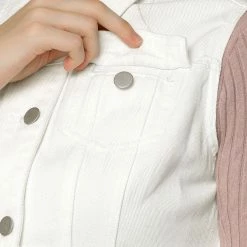 Allegra K Women's Washed Denim Buttoned Vest W Flap Pockets