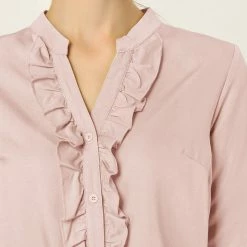 Women Allegra K Ruffle Front V Neck Button Up Long Sleeves Casual Chambray Tops Shirt 27 Women Allegra K Ruffle Front V Neck Button Up Long Sleeves Casual Chambray Tops Shirt