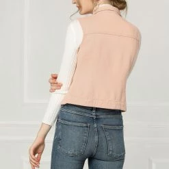 Allegra K Women's Washed Denim Buttoned Vest W Flap Pockets