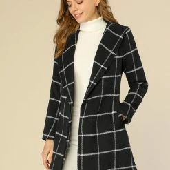 Allegra K Women's Plaid Belted Shawl Collar Wrap Winter Coat