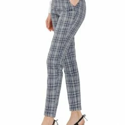 Allegra K Women's Plaid High Waist Straight Pant Trousers Cropped Ankle Tartan Office Pants