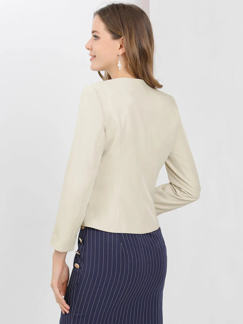 Allegra K Women's Work Office Open Front Zipper Collarless Cropped Blazer 37 Allegra K Women's Work Office Open Front Zipper Collarless Cropped Blazer