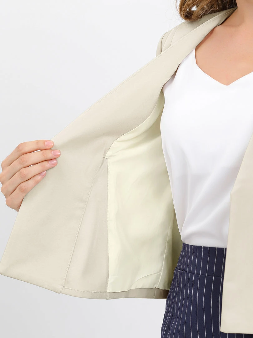 Allegra K Women's Work Office Open Front Zipper Collarless Cropped Blazer 38 Allegra K Women's Work Office Open Front Zipper Collarless Cropped Blazer