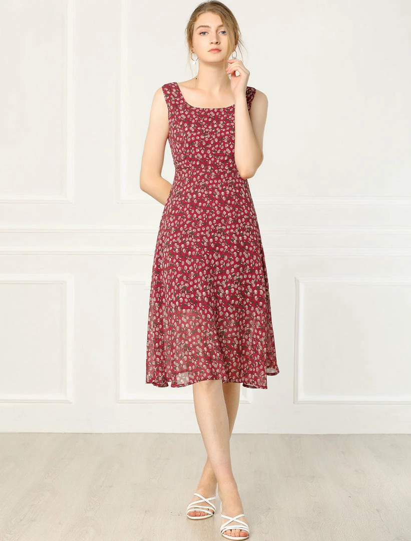 Allegra K Women's Sleeveless Casual Retro Summer Square Neck Print Chiffon Floral Dress 29 Allegra K Women's Sleeveless Casual Retro Summer Square Neck Print Chiffon Floral Dress