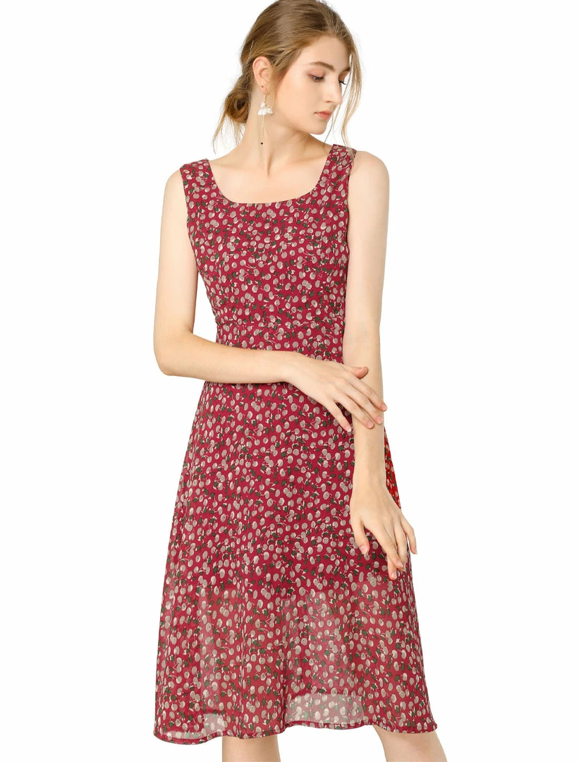Allegra K Women's Sleeveless Casual Retro Summer Square Neck Print Chiffon Floral Dress 27 Allegra K Women's Sleeveless Casual Retro Summer Square Neck Print Chiffon Floral Dress