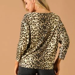 Women Allegra K Animal Zebra Print V Neck Dolman Sleeves Loose Blouse Top