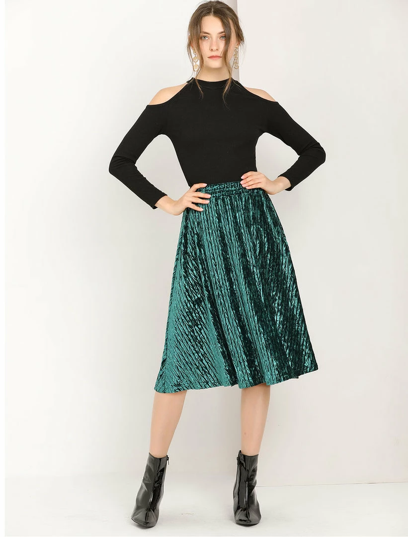 Allegra K Women's Elegant Office Elastic Waist Velvet A-Line Midi Skirt 13 Allegra K Women's Elegant Office Elastic Waist Velvet A-Line Midi Skirt
