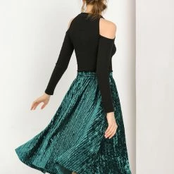 Allegra K Women's Elegant Office Elastic Waist Velvet A-Line Midi Skirt 27 Allegra K Women's Elegant Office Elastic Waist Velvet A-Line Midi Skirt