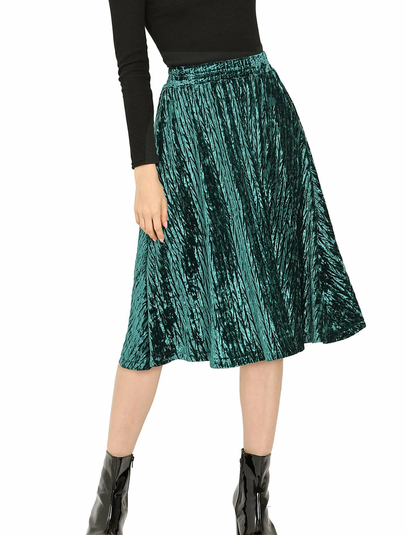 Allegra K Women's Elegant Office Elastic Waist Velvet A-Line Midi Skirt 10 Allegra K Women's Elegant Office Elastic Waist Velvet A-Line Midi Skirt