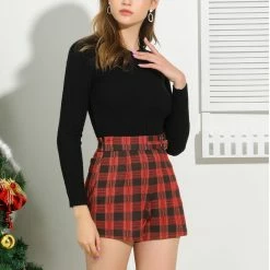 Allegra K Women's Elastic High Waisted Zipper Casual Plaid Shorts 22 Allegra K Women's Elastic High Waisted Zipper Casual Plaid Shorts