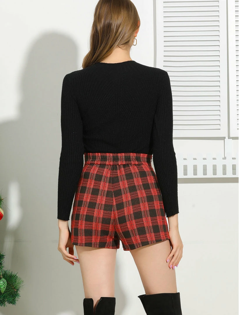 Allegra K Women's Elastic High Waisted Zipper Casual Plaid Shorts 13 Allegra K Women's Elastic High Waisted Zipper Casual Plaid Shorts