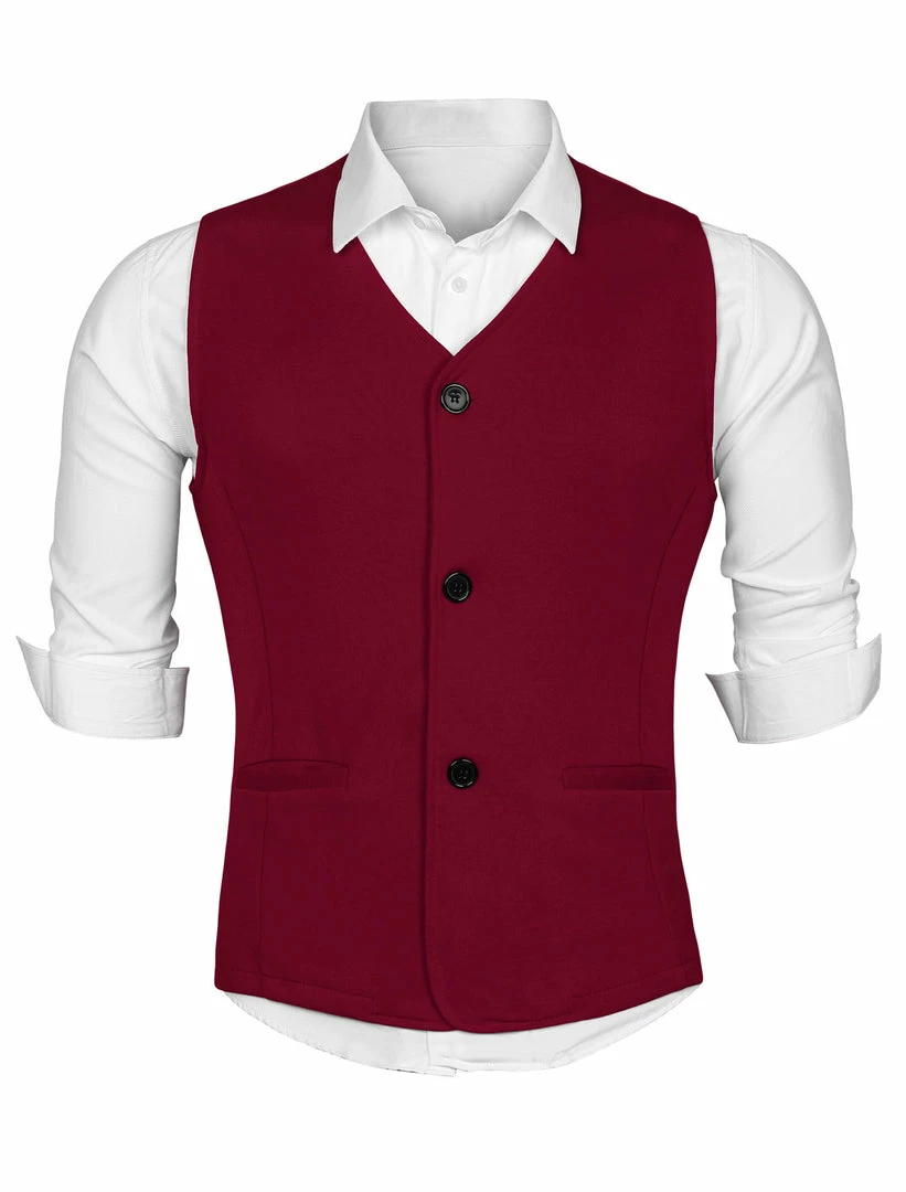 Allegra K Men's V Neck Sleeveless Two Pockets Button Down Solid Color Vest 11 Allegra K Men's V Neck Sleeveless Two Pockets Button Down Solid Color Vest