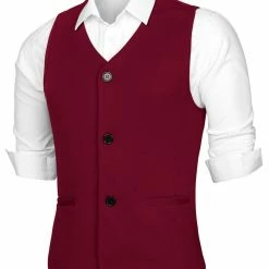 Allegra K Men's V Neck Sleeveless Two Pockets Button Down Solid Color Vest 39 Allegra K Men's V Neck Sleeveless Two Pockets Button Down Solid Color Vest