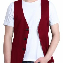 Allegra K Men's V Neck Sleeveless Two Pockets Button Down Solid Color Vest 37 Allegra K Men's V Neck Sleeveless Two Pockets Button Down Solid Color Vest