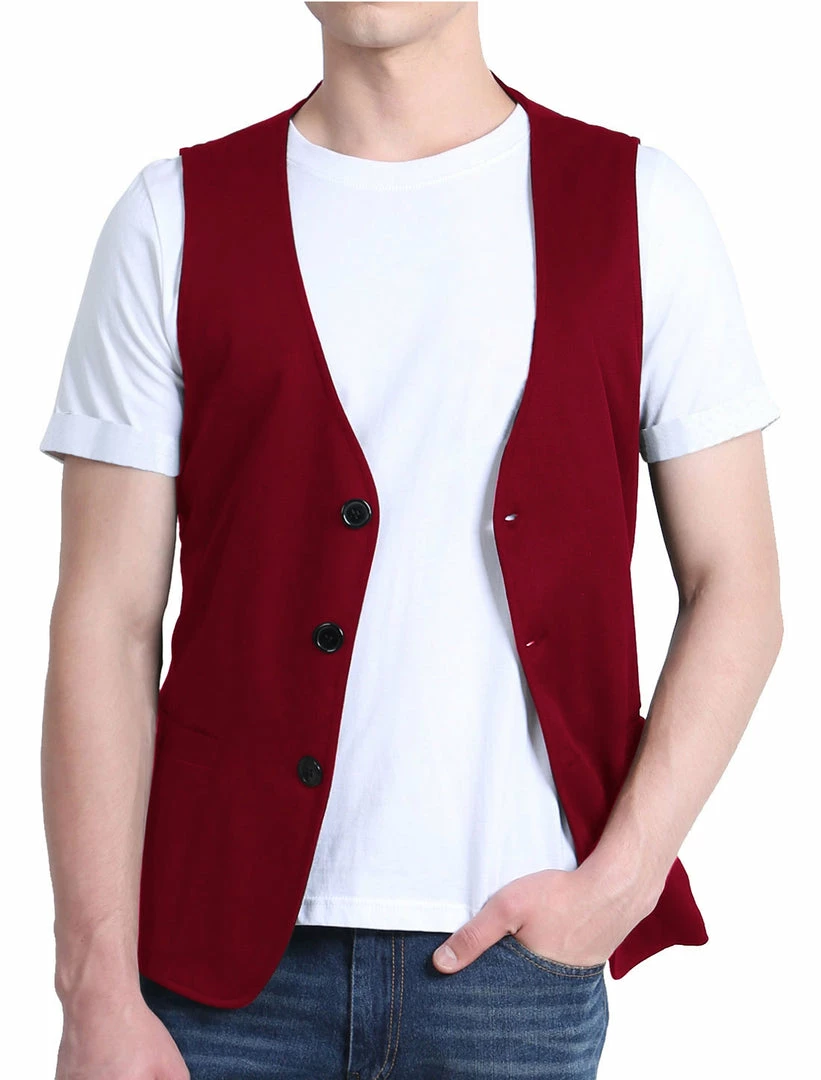 Allegra K Men's V Neck Sleeveless Two Pockets Button Down Solid Color Vest 10 Allegra K Men's V Neck Sleeveless Two Pockets Button Down Solid Color Vest