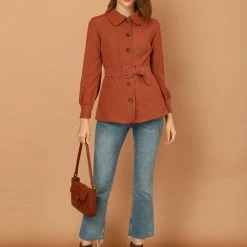 Allegra K Women's Retro Turndown Collar Lantern Sleeve Coat With Belt 21 Allegra K Women's Retro Turndown Collar Lantern Sleeve Coat With Belt