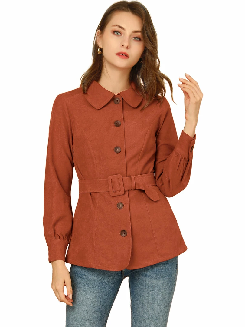 Allegra K Women's Retro Turndown Collar Lantern Sleeve Coat With Belt 9 Allegra K Women's Retro Turndown Collar Lantern Sleeve Coat With Belt