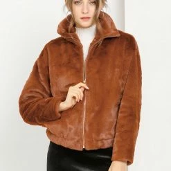 Allegra K Women's Winter Zipper Front Coat Shawl Collar Faux Fur Fluffy Jacket