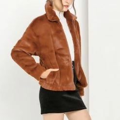 Allegra K Women's Winter Zipper Front Coat Shawl Collar Faux Fur Fluffy Jacket