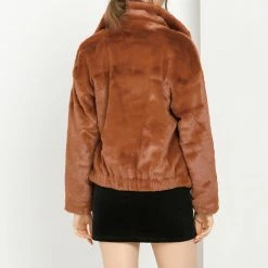 Allegra K Women's Winter Zipper Front Coat Shawl Collar Faux Fur Fluffy Jacket