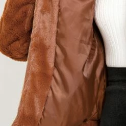 Allegra K Women's Winter Zipper Front Coat Shawl Collar Faux Fur Fluffy Jacket