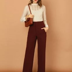 Allegra K Women's Lace Top Blouse Long Sleeve Stand Collar Floral Vintage Shirt