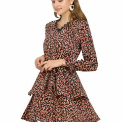 Allegra K Women's Lace V Neck Long Sleeve Belted Swing Floral Tiered Dress 23 Allegra K Women's Lace V Neck Long Sleeve Belted Swing Floral Tiered Dress