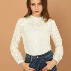 Allegra K Women's Lace Floral Blouse Long Sleeve Stand Collar Elegant Vintage Top Shirt 22 Allegra K Women's Lace Floral Blouse Long Sleeve Stand Collar Elegant Vintage Top Shirt