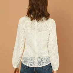 Allegra K Women's Lace Floral Blouse Long Sleeve Stand Collar Elegant Vintage Top Shirt 24 Allegra K Women's Lace Floral Blouse Long Sleeve Stand Collar Elegant Vintage Top Shirt