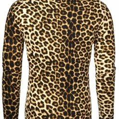 Allegra K Men's Vintage Leopard Printed Top Lightweight Slim Fit Long Sleeves Pullover T Shirt