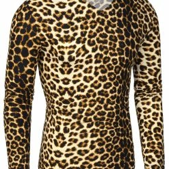 Allegra K Men's Vintage Leopard Printed Top Lightweight Slim Fit Long Sleeves Pullover T Shirt
