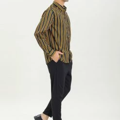 Allegra K Men's Striped Shirt Long Sleeves Casual Button Down Color Block Shirts