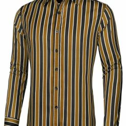 Allegra K Men's Striped Shirt Long Sleeves Casual Button Down Color Block Shirts