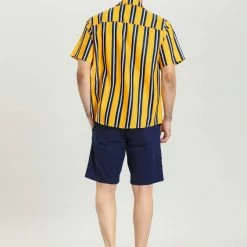 Allegra K Men's Summer Striped Shirts Short Sleeves Button Down Beach Color Block Shirt