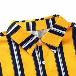 Allegra K Men's Summer Striped Shirts Short Sleeves Button Down Beach Color Block Shirt