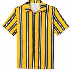 Allegra K Men's Summer Striped Shirts Short Sleeves Button Down Beach Color Block Shirt