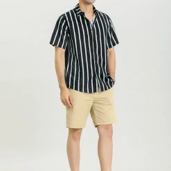 Allegra K Men's Summer Striped Shirts Short Sleeves Button Down Beach Color Block Shirt